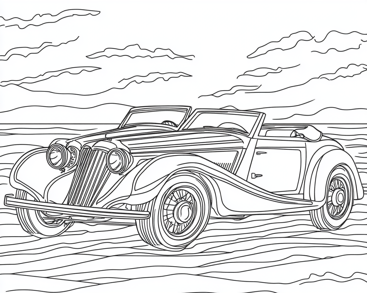 Régi roadster felhős ég alatt