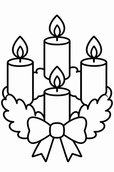 Színező egy adventi koszorúval, rajta négy gyertyával és masnival