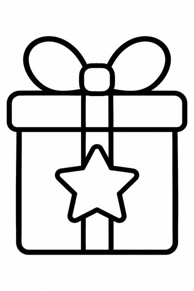 Színező egy masnis ajándékdobozzal, amelyet egy kis csillag díszít