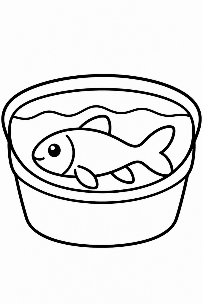Színező egy ponttyal, amely egy kis edényben úszik