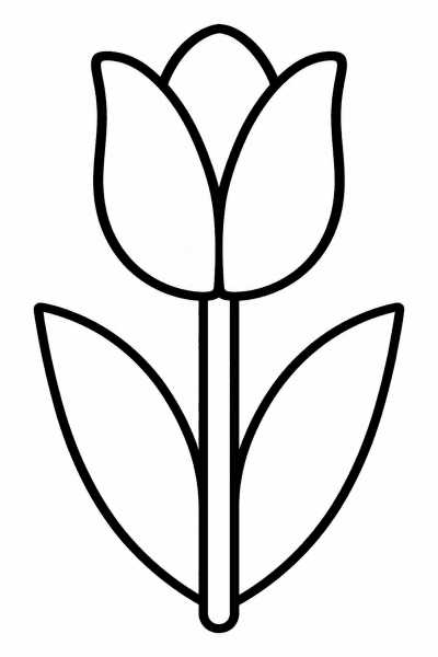 Színező egy tulipánnal, a szárán két levéllel