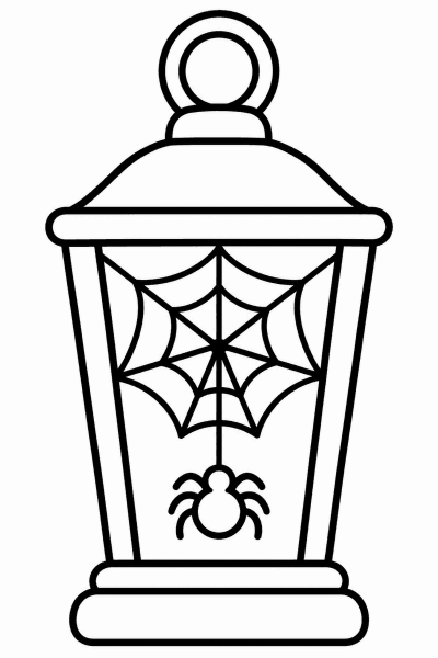 Színező egy lampionnal és pókhálóval, amelyben egy pók ül