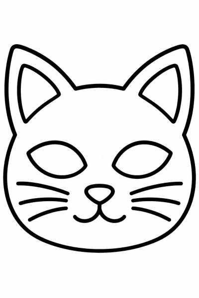 Színező egy hegyes fülű, bajuszos cicamaszkkal és szemnyílásokkal