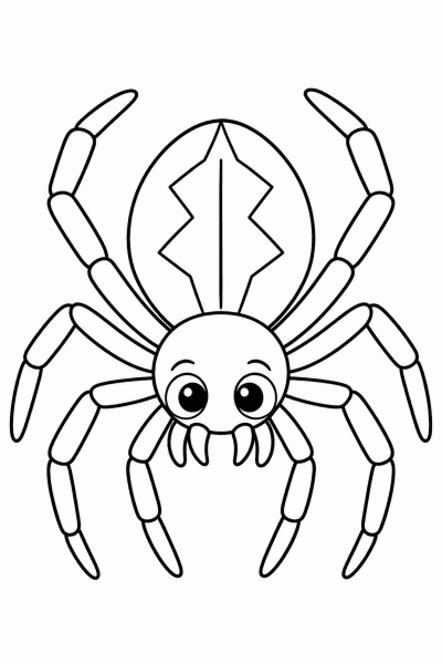 Színező egy aranyos, nagy szemű pókkal és nyolc lábbal