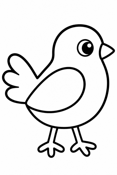 Színező egy egyszerű formákkal rajzolt aranyos kismadárral