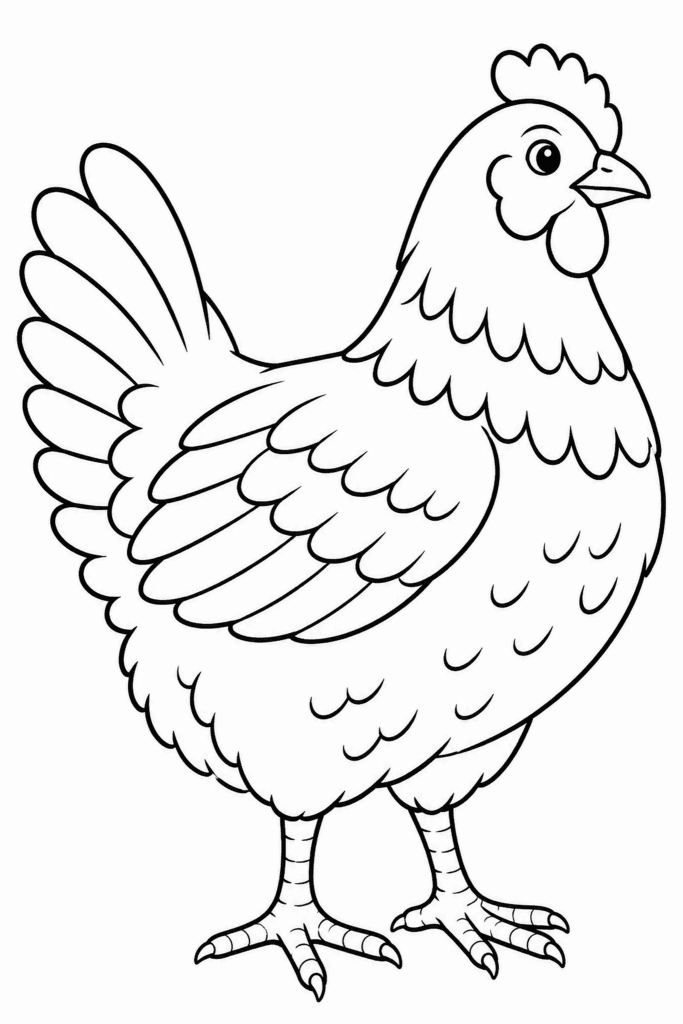 Színező egy rajzolt tyúkkal a tanyán