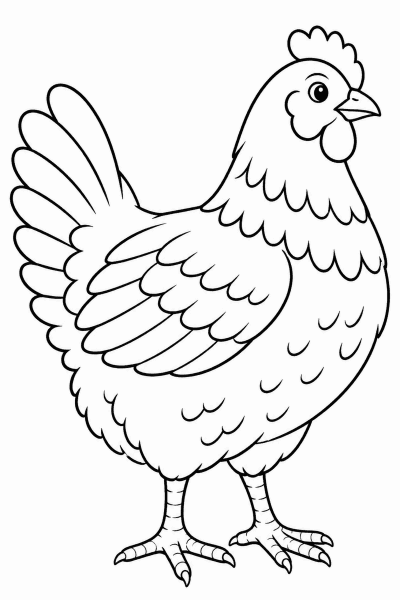 Színező egy rajzolt tyúkkal a tanyán