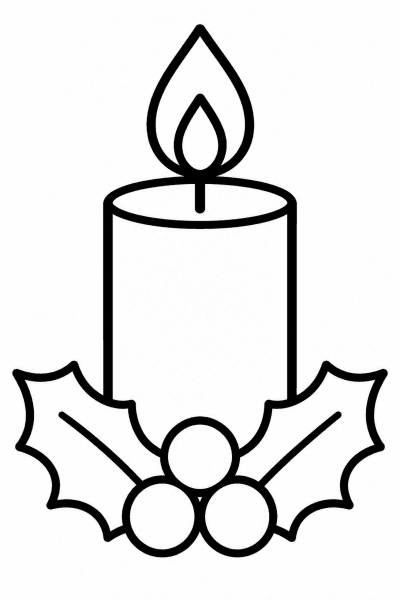 Színező egy gyertyával, amelyet magyallevelek díszítenek