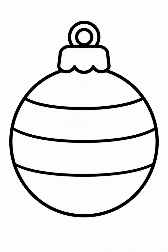 Színező egy kerek karácsonyi gömbbel, amelyet finom csíkok díszítenek