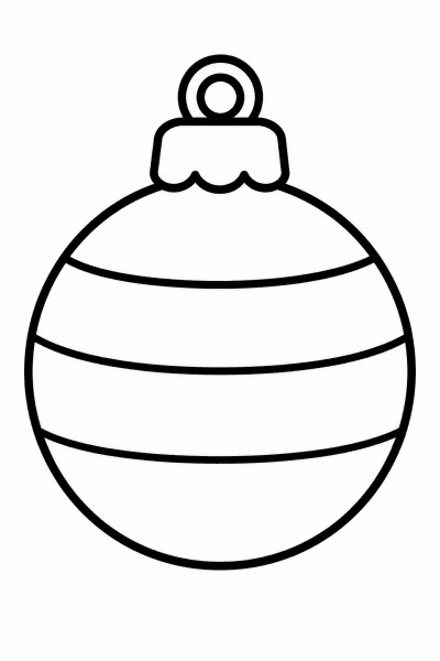 Színező egy kerek karácsonyi gömbbel, amelyet finom csíkok díszítenek