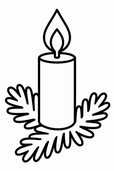 Színező egy karácsonyi gyertyával, körülötte fenyőággal