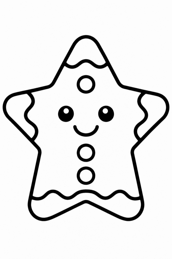 Színező egy mosolygó mézeskalács csillaggal, amelyet gombok díszítenek