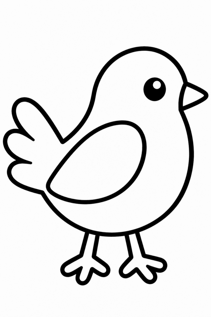 Színező egy határozott vonalakkal rajzolt vidám kismadárral