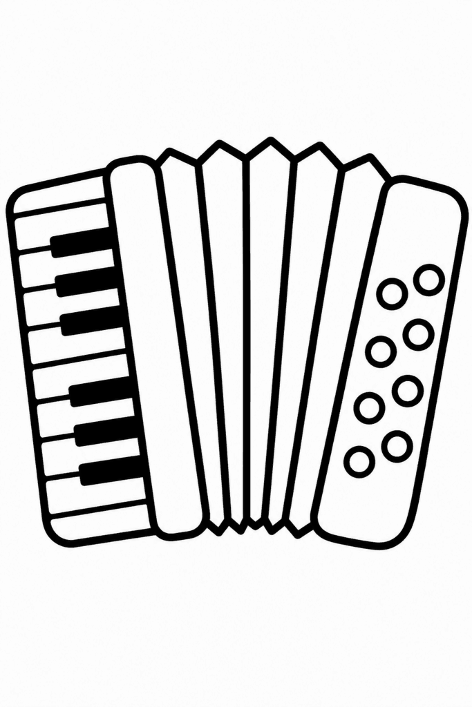 Színező egy harmonikával, billentyűkkel és gombokkal
