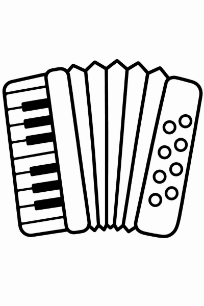 Színező egy harmonikával, billentyűkkel és gombokkal