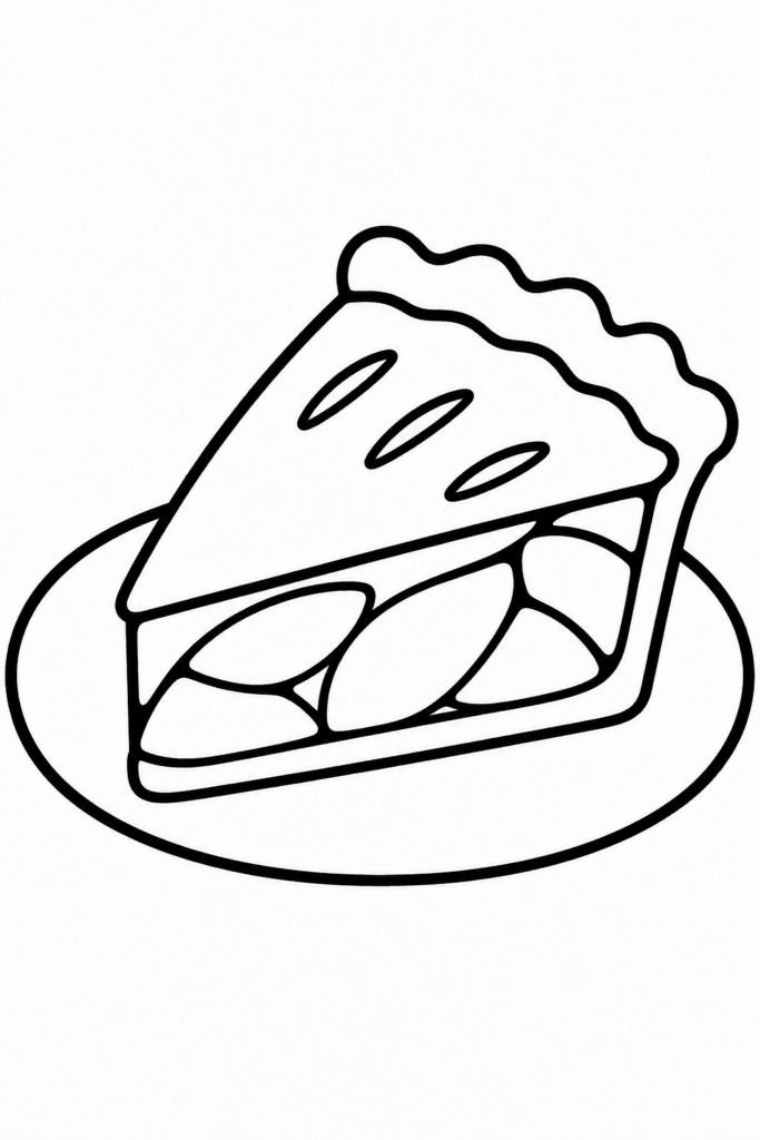 Színező egy szelet almás pitével, amely egy tányéron van