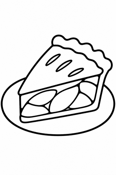 Színező egy szelet almás pitével, amely egy tányéron van