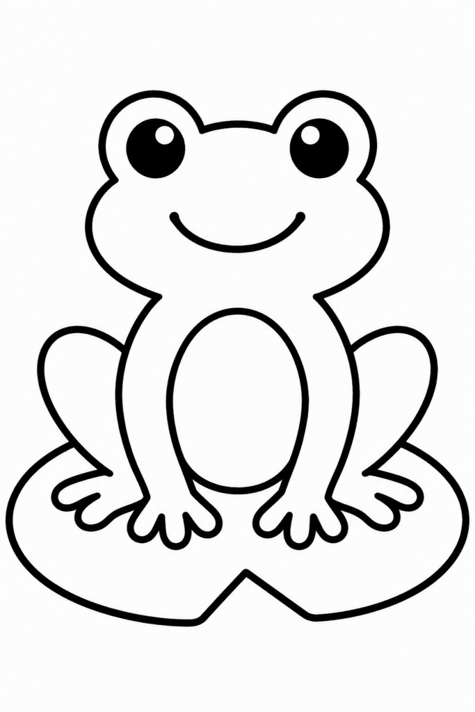 Színező egy aranyos békával, amely egy tavirózsa levelén üldögél