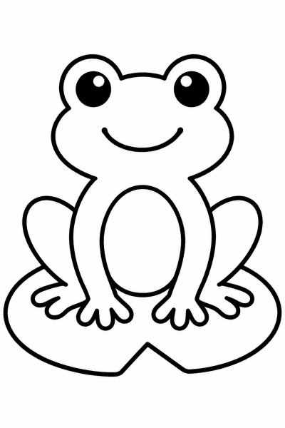 Színező egy aranyos békával, amely egy tavirózsa levelén üldögél