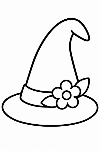 Színező egy boszorkánykalappal, amelyet egy virág díszít