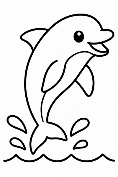 Színező egy delfinnel, amely kiugrik a vízből, körülötte cseppekkel