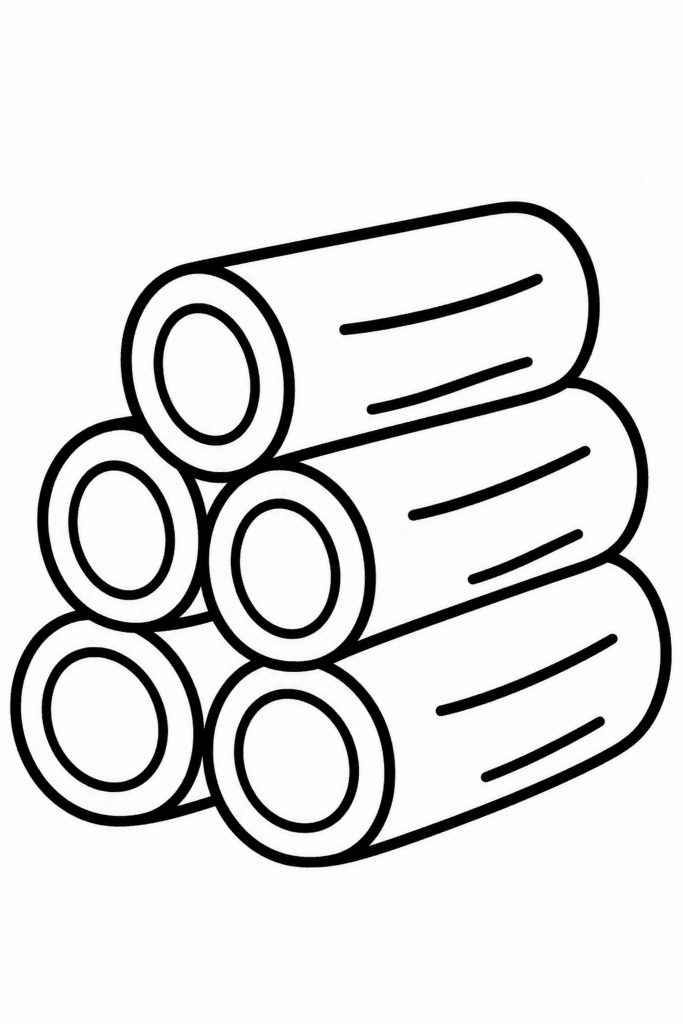 Színező egy szépen egymásra rakott hasábfákból álló farakással