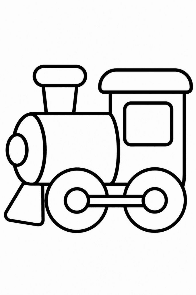 Színező egy egyszerű mozdonnyal, nagy kerekekkel és kéménnyel