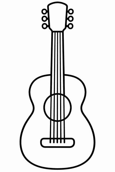 Színező egy egyszerű gitárral, amelyen hat húr van