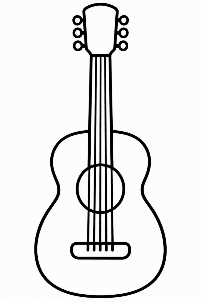 Színező egy egyszerű gitárral, amelyen hat húr van