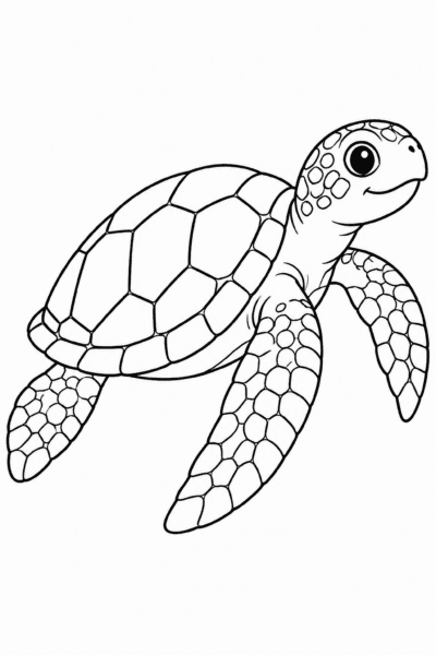 Színező egy tengeri teknőssel, mintás páncéllal és úszókkal
