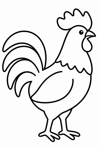 Színező egy álló kakassal oldalnézetből, jól látható taréjjal