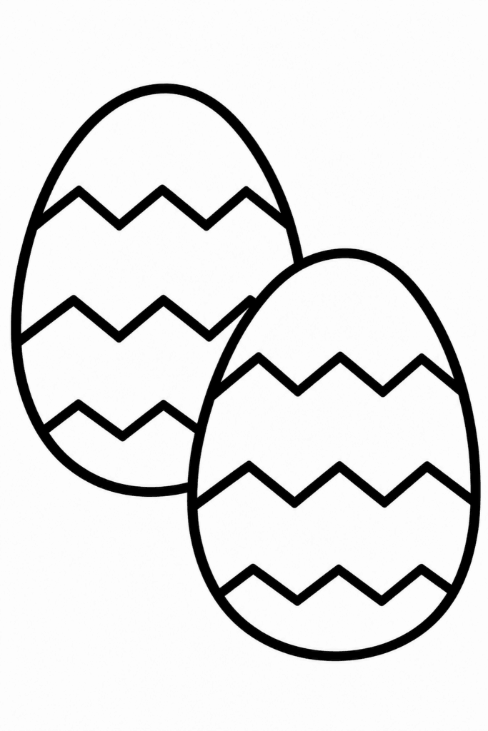 Színező két húsvéti tojással, amelyeket cikcakkos minta díszít