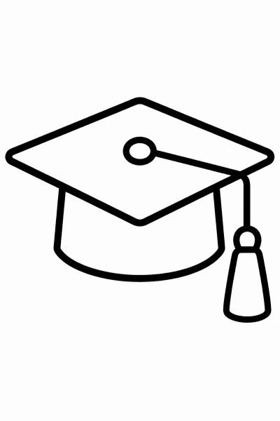 Színező egy lapos tetejű diplomás sapkával és bojttal