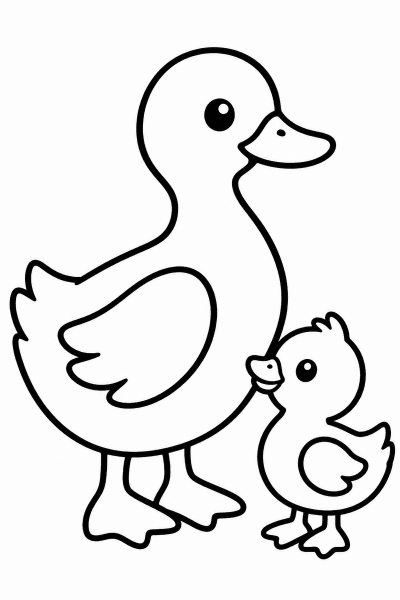 Színező egy kacsamamával és a kicsi kiskacsájával