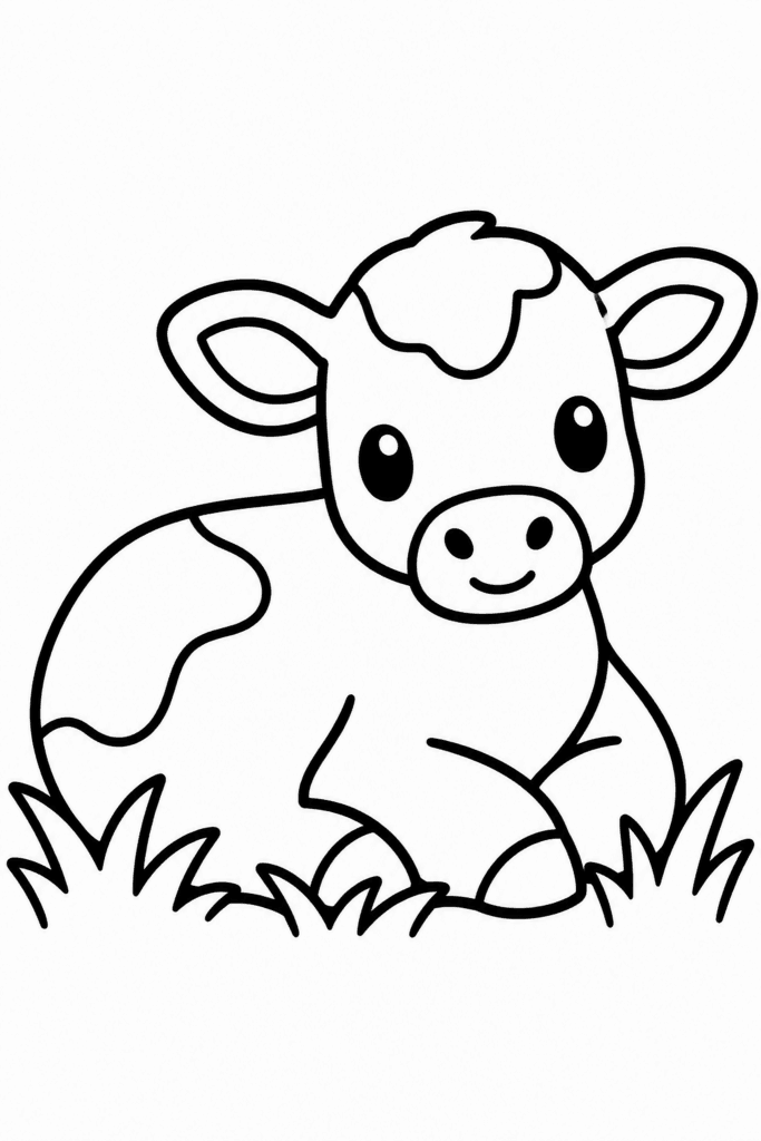 Színező egy aranyos kisborjúval, amely a fűben fekszik