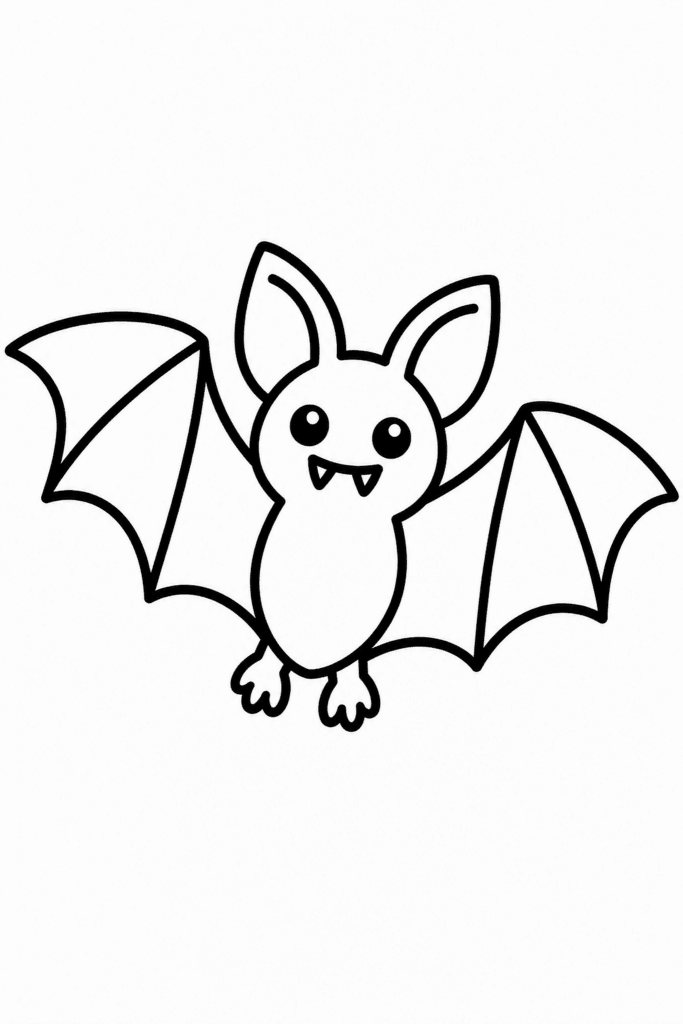 Színező egy aranyos denevérrel, amely szélesre tárt szárnyakkal repül