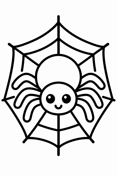 Színező egy aranyos kis pókkal egy kis pókháló közepén