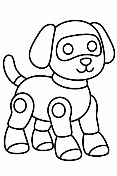 Színező egy kerek szemű robotkutyával, amelynek ízületei is vannak
