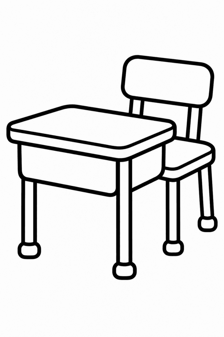 Színező egy egyszerű iskolapaddal és a hozzá tartozó székkel