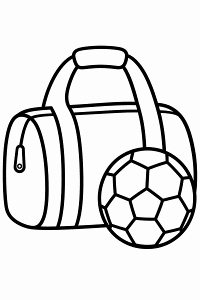 Színező egy sporttáskával és egy focilabdával