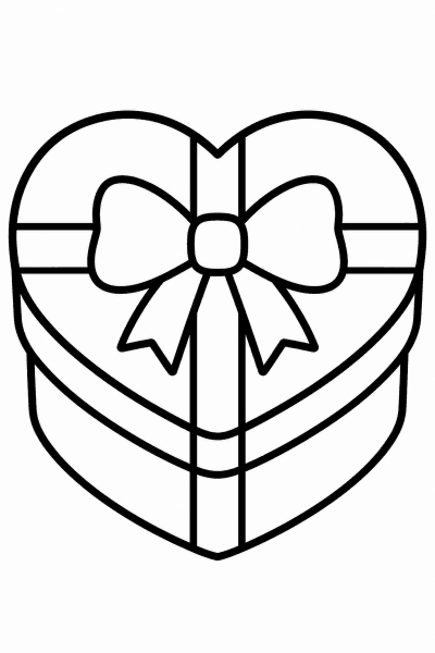 Színező egy szív alakú dobozzal, amelyet masni díszít