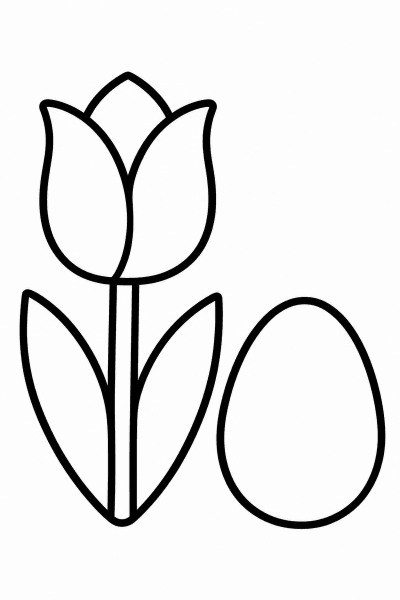 Színező egy tulipánnal és egy tojással, amelyek egymás mellett állnak