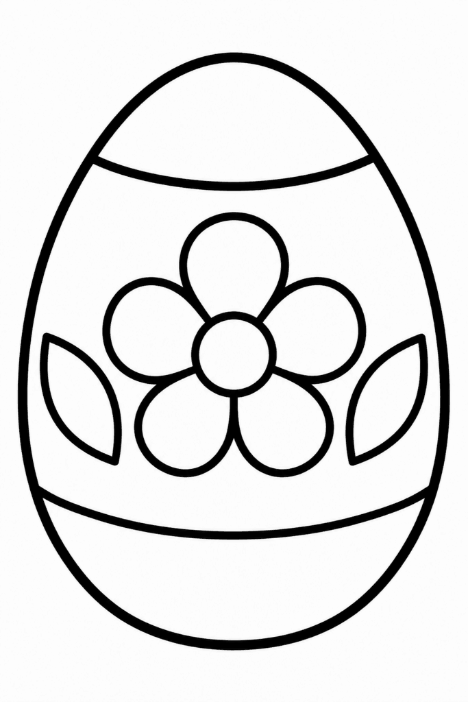 Színező egy húsvéti tojással, amelyet egyszerű virágminta díszít