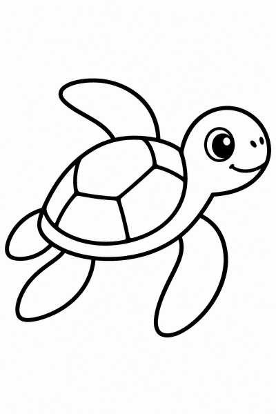 Színező egy vidám tengeri teknőssel, amely a vízben úszik