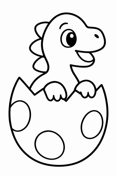 Színező egy kis dinoszaurusszal, amely a megrepedt tojásból kandikál ki