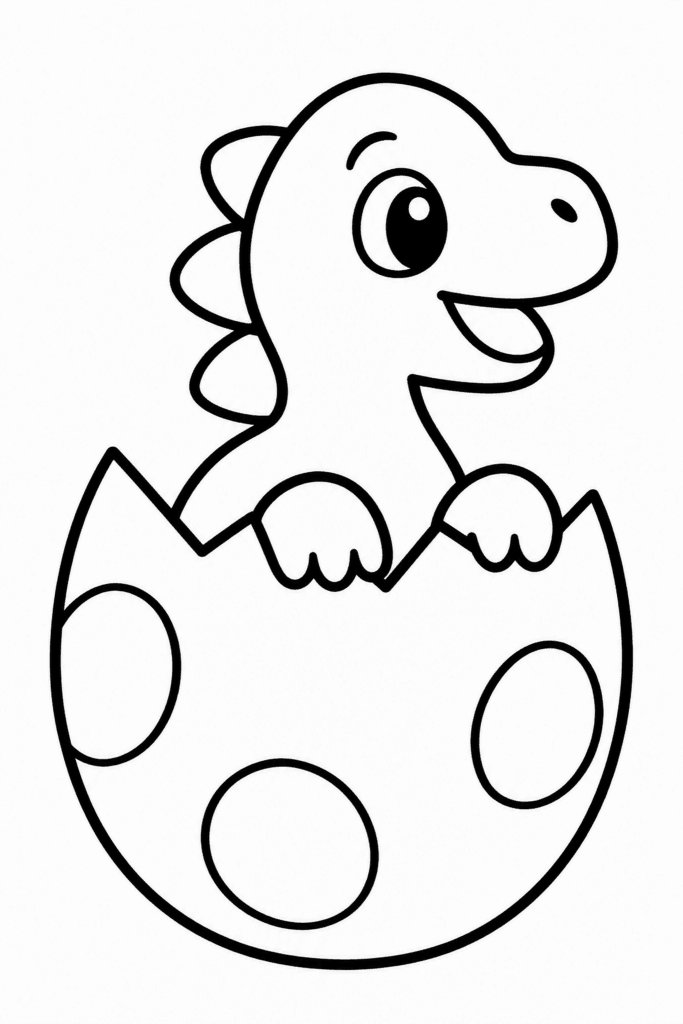 Színező egy kis dinoszaurusszal, amely a megrepedt tojásból kandikál ki