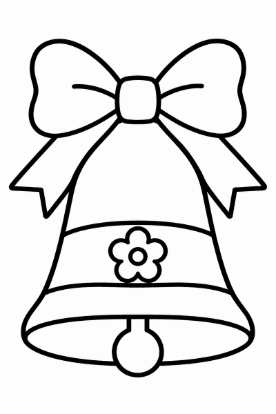 Színező egy kis csengővel, amelyet masni és virág díszít