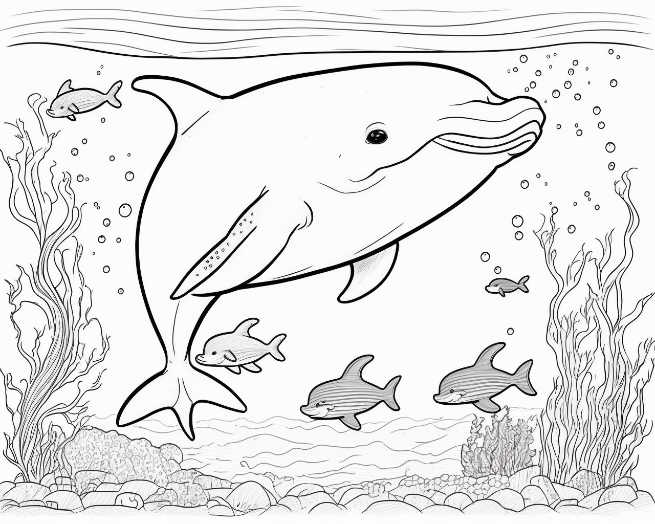 Nagy delfin és három kis delfin