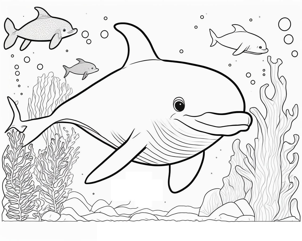 Mosolygó delfin korallok és hínár között
