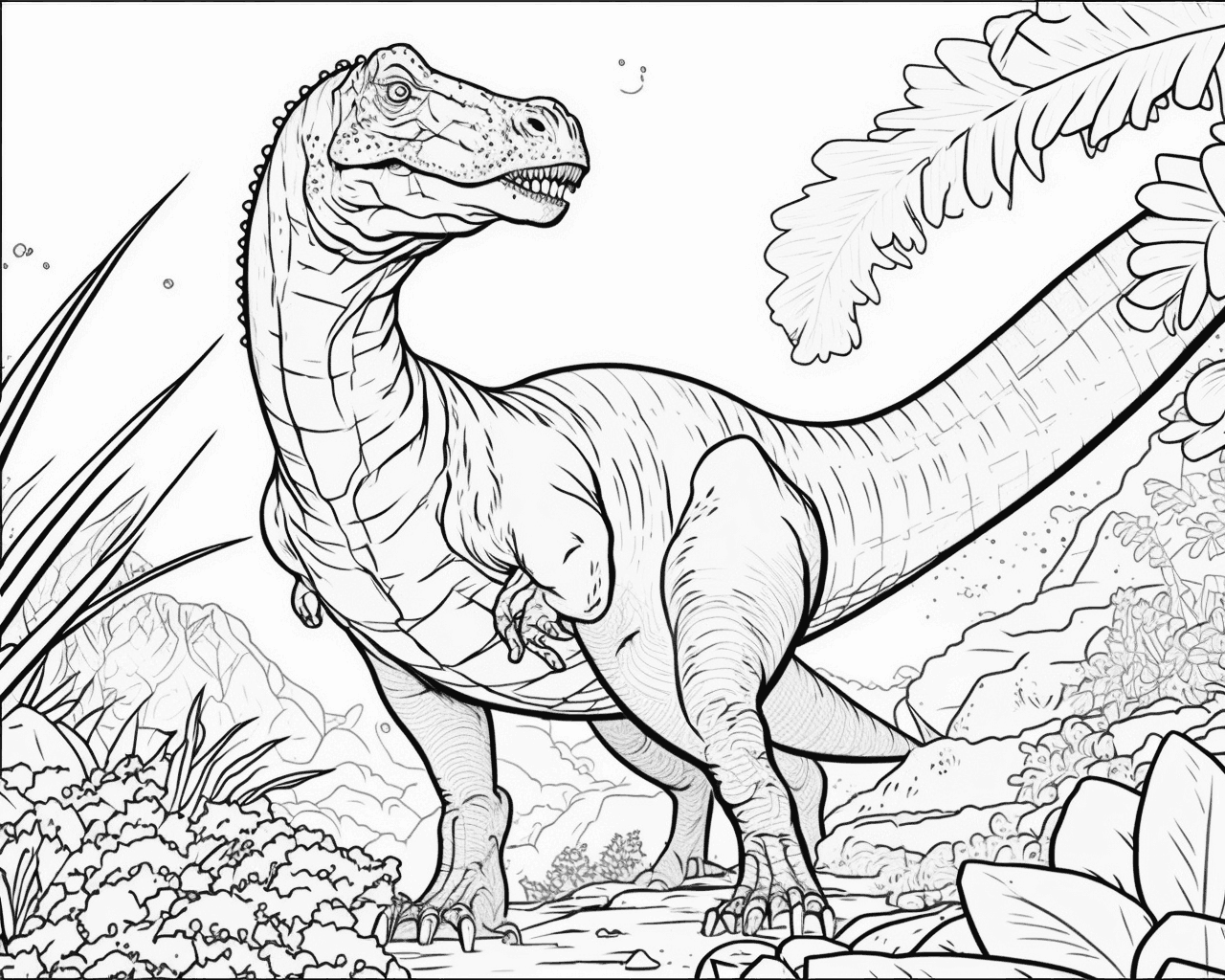 Hosszú nyakú dinoszaurusz az őskori tájban